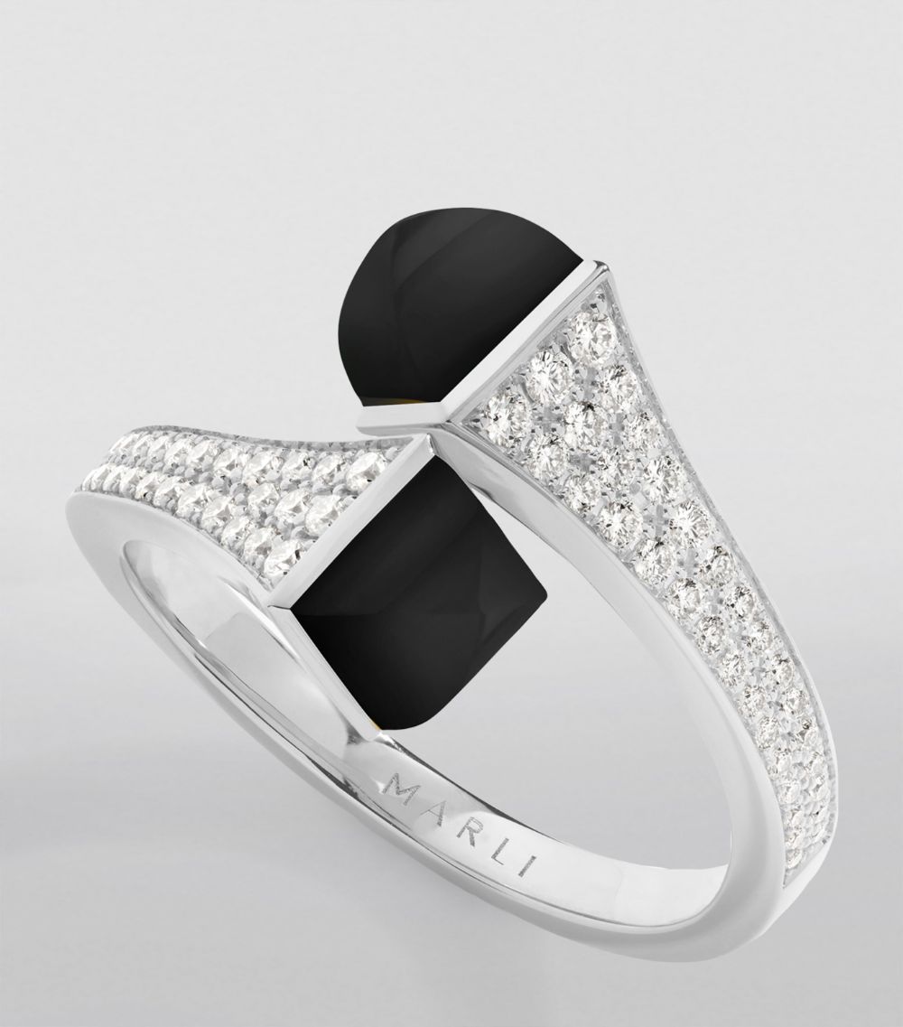  Marli New York Midi White Gold, Diamond And Black Onyx Cleo Ring