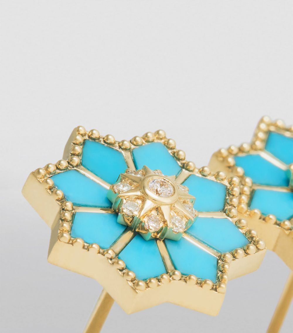 Orly Marcel Orly Marcel Yellow Gold, Diamond And Turquoise Fez Earrings