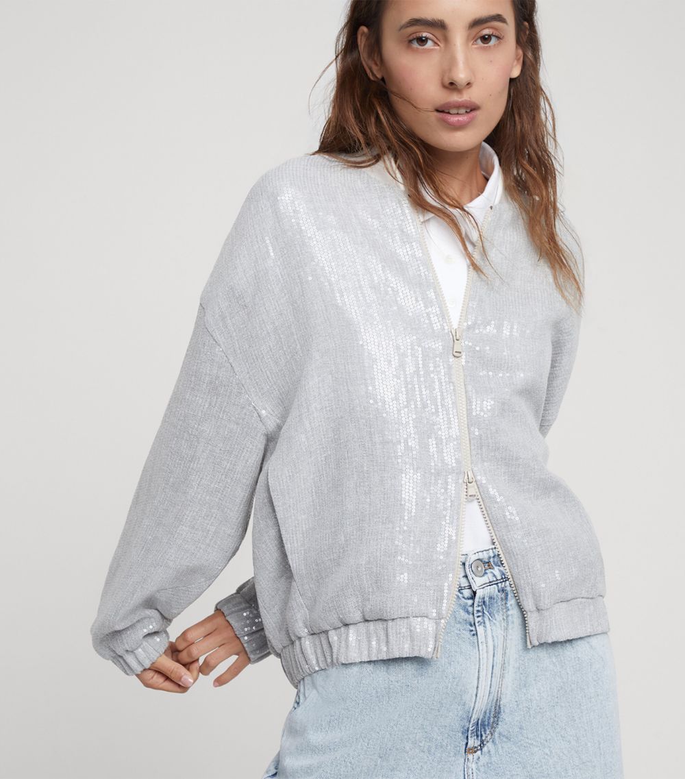 Brunello Cucinelli Brunello Cucinelli Linen Sequinned Bomber Jacket