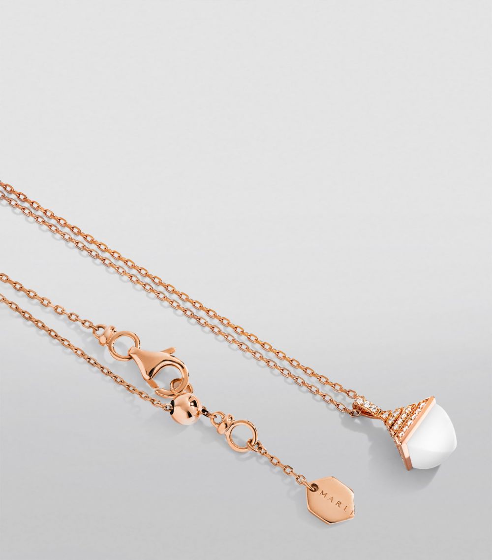  Marli New York Mini Rose Gold, Diamond And White Agate Cleo Rev Pendant Necklace