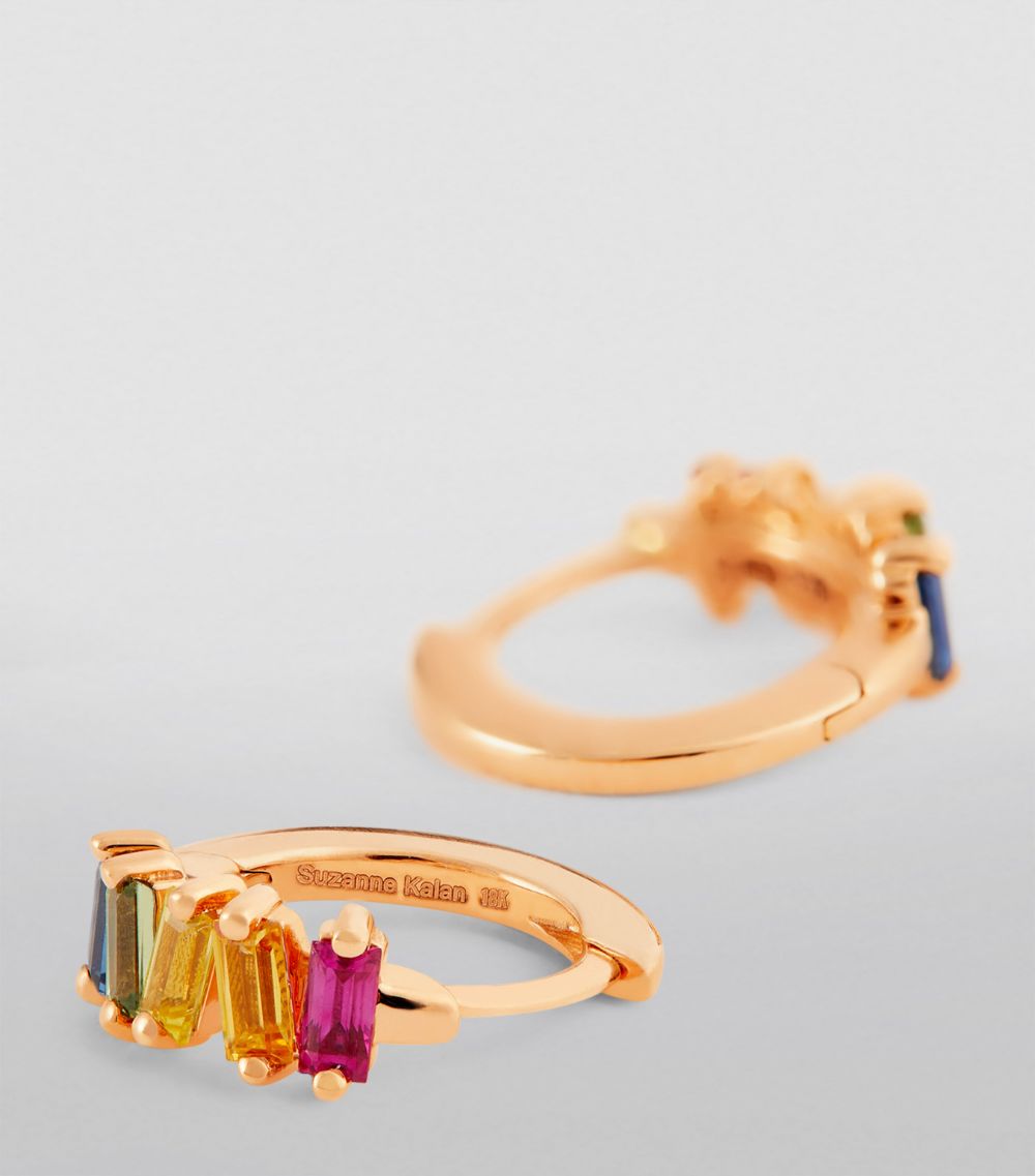 Suzanne Kalan Suzanne Kalan Rose Gold And Rainbow Sapphire Fireworks Huggie Earrings
