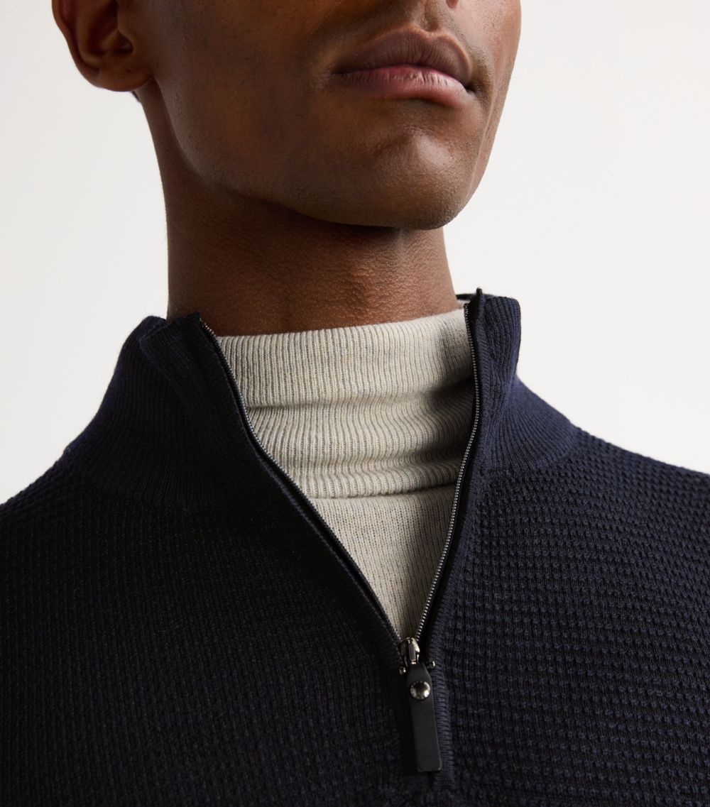 Canali Canali Wool Textured Quarter-Zip Sweater