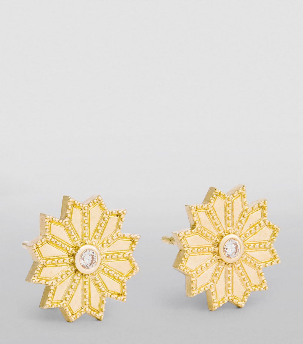Orly Marcel Orly Marcel Yellow Gold And Diamond Sacred Flower Earrings