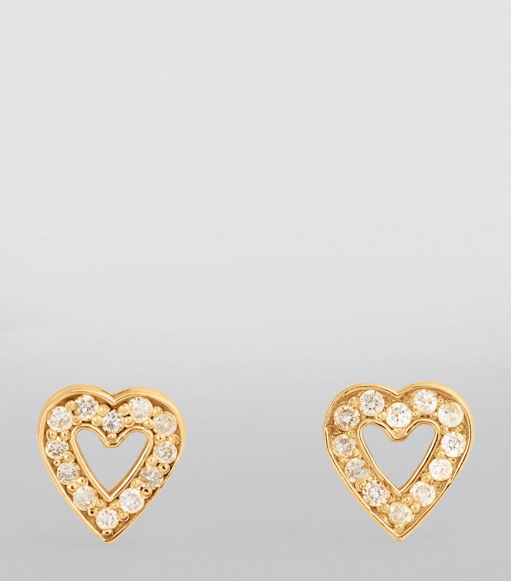 Jennifer Meyer Jennifer Meyer Mini Yellow Gold And Diamond Open Heart Stud Earrings