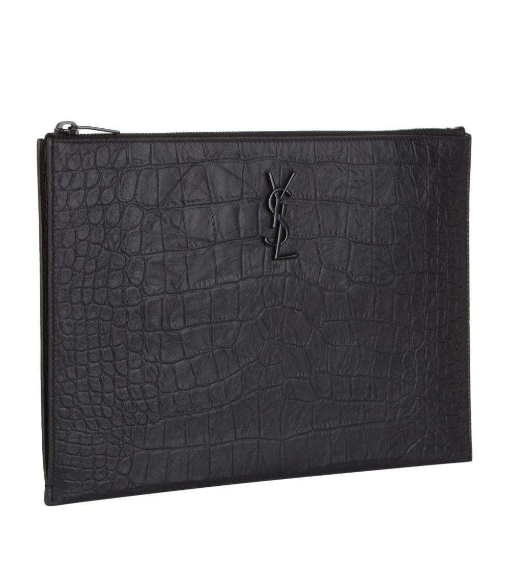 Saint Laurent Saint Laurent Croc-Embossed Monogram Pouch