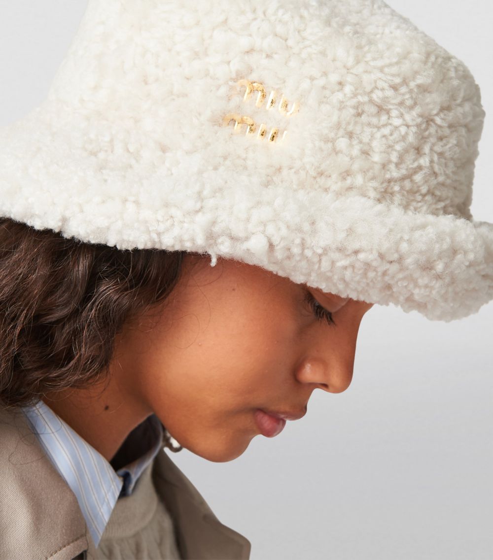 Miu Miu Miu Miu Shearling Logo Bucket Hat