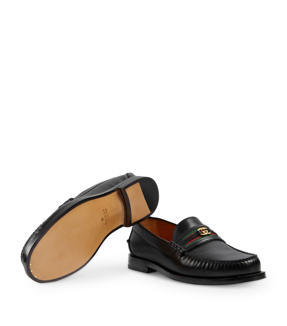 Gucci Gucci Leather Web Stripe Loafers