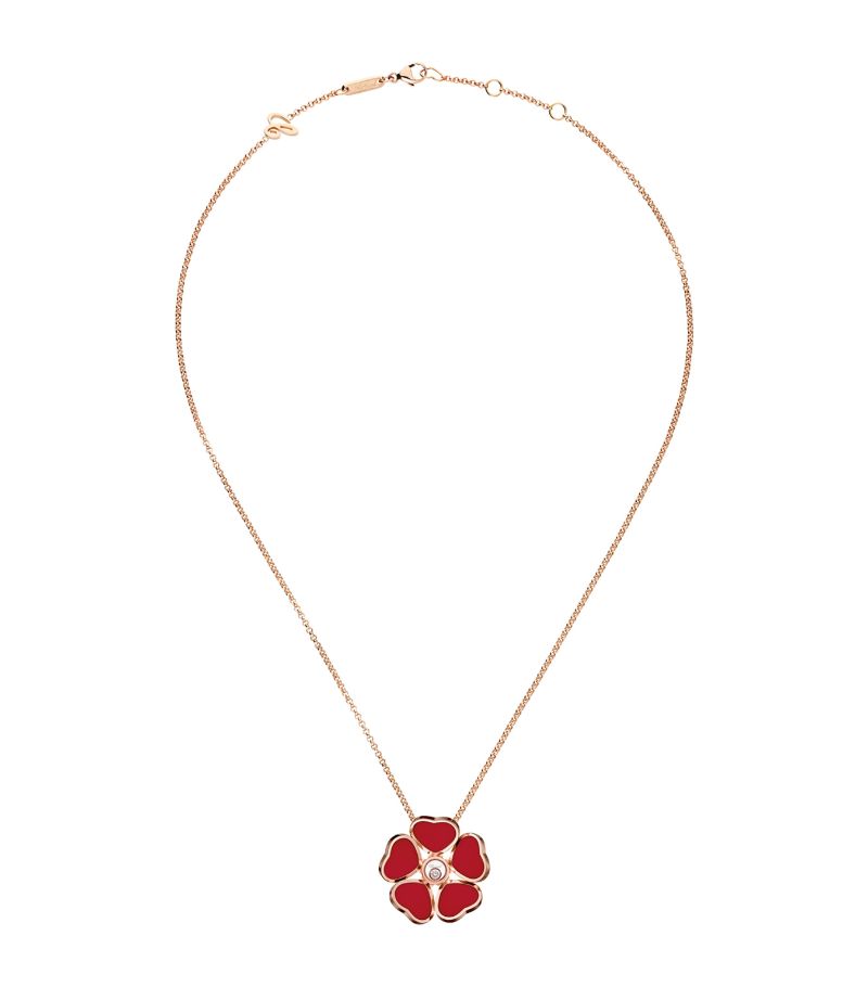 Chopard Chopard Rose Gold and Diamond Happy Hearts Flowers Pendant Necklace