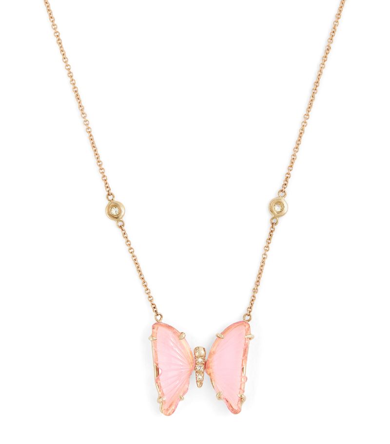 Jacquie Aiche Jacquie Aiche Yellow Gold And Pink Tourmaline Butterfly Necklace