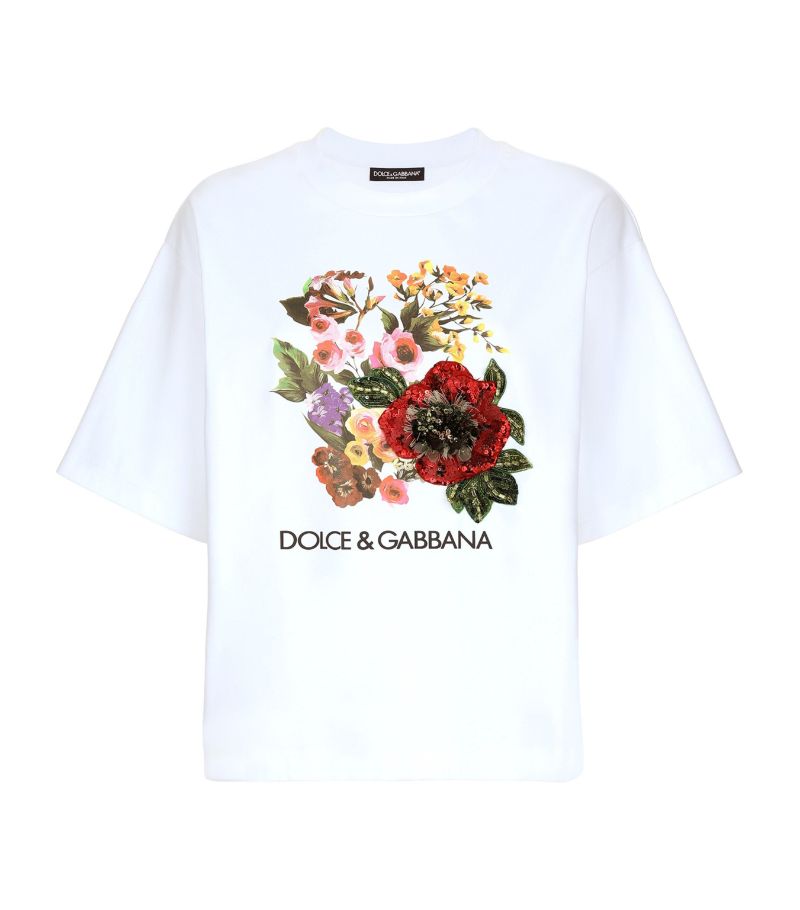 Dolce & Gabbana Dolce & Gabbana Cotton Sequinned-Flower T-Shirt