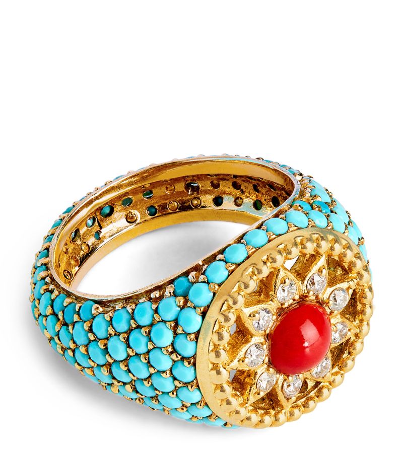 L'Atelier Nawbar L'Atelier Nawbar Yellow Gold, Diamond, Turquoise And Coral Cosmic Love Pinky Ring