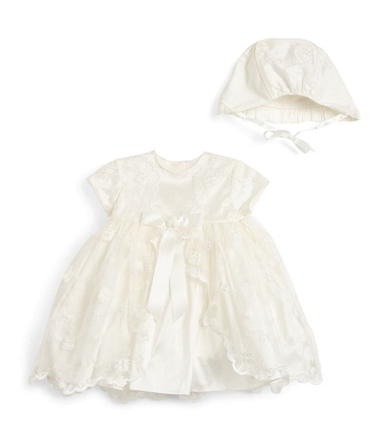 Sarah Louise Sarah Louise Silk Lace-Trim Christening Dress And Bonnet Set (3-18 Months)