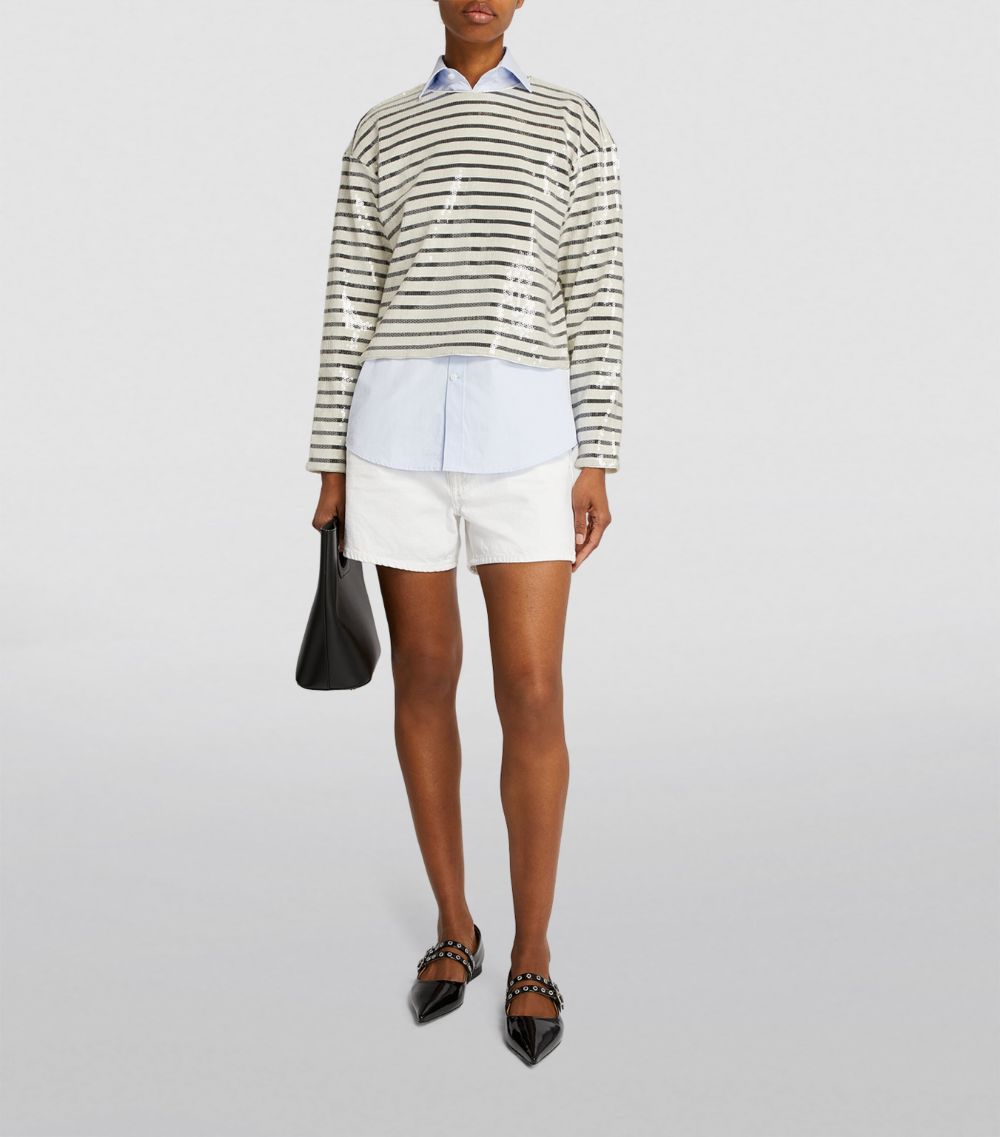 Frame Frame Sequin-Embellished Striped T-Shirt