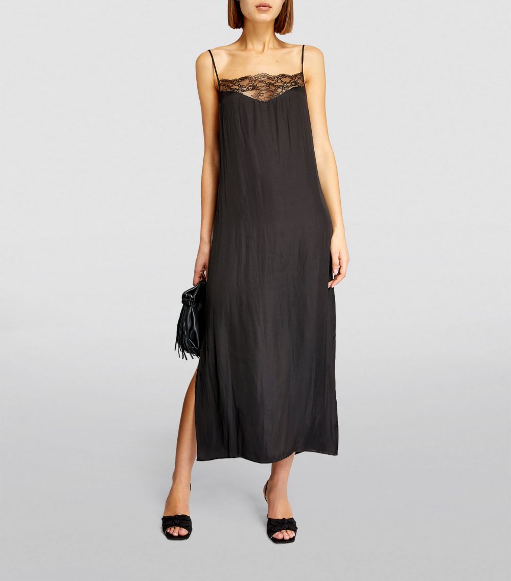  Maje Lace-Trim Slip Midi Dress