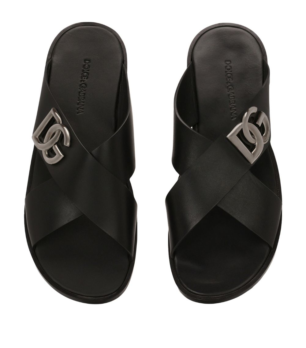 Dolce & Gabbana Dolce & Gabbana Leather Logo Cross-Strap Sandals