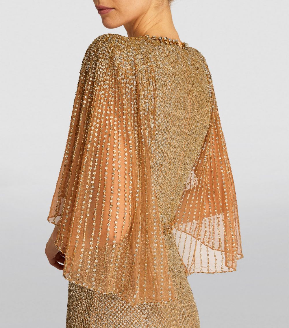 Jenny Packham Jenny Packham Embellished Cape-Shoulder Hedy Gown