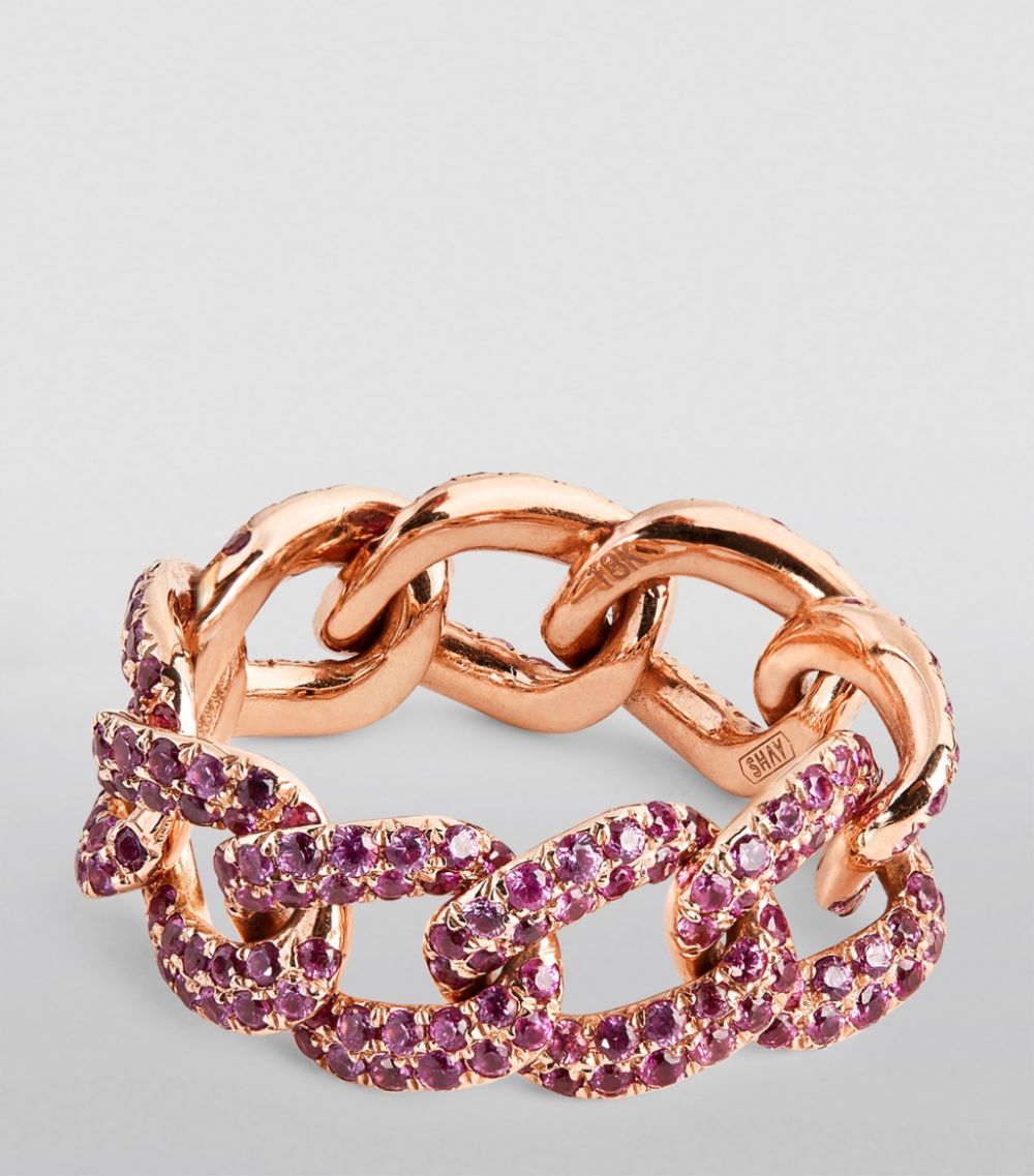 Shay SHAY Rose Gold and Pink Sapphire Essential Link Ring (Size 7)