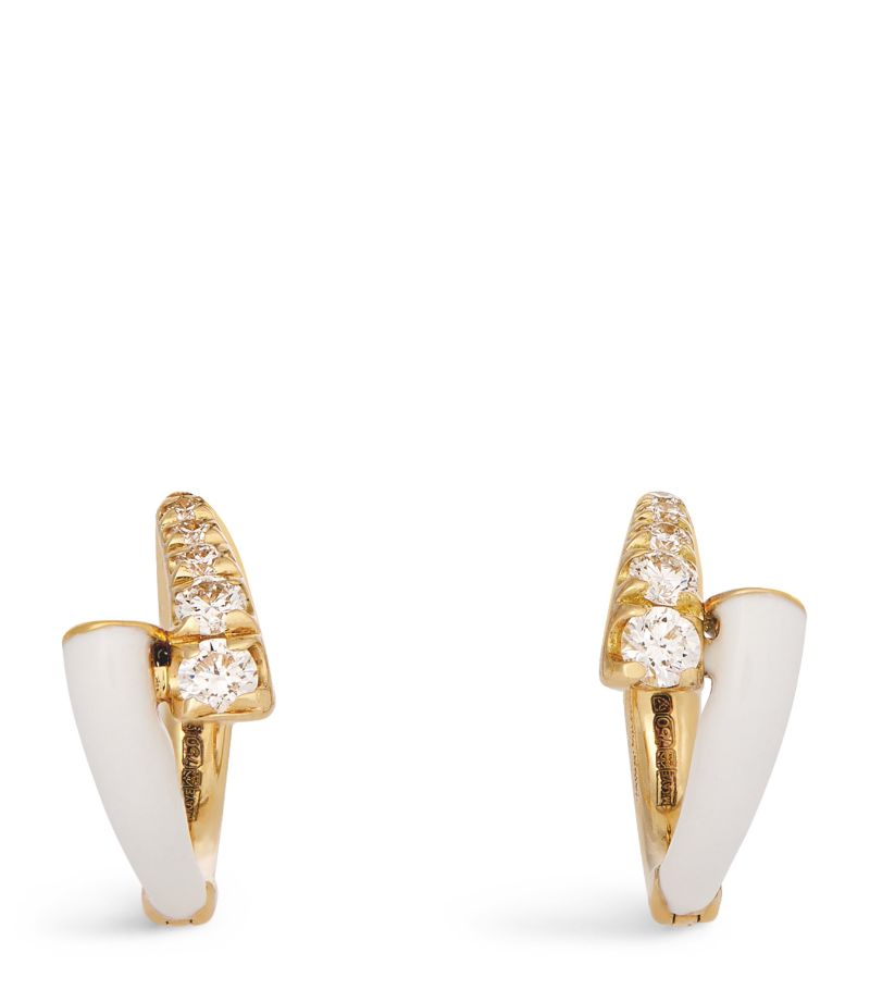 Melissa Kaye Melissa Kaye Yellow Gold, Diamond And Enamel Lola Huggie Earrings