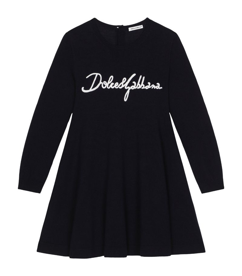 Dolce & Gabbana Dolce & Gabbana Kids Wool Logo-Embroidered Dress (8-12 Years)