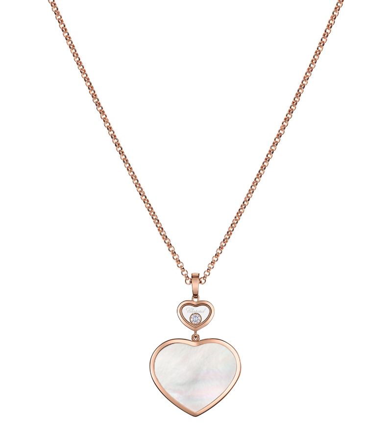 Chopard Chopard Rose Gold, Diamond And Mother-Of-Pearl Happy Hearts Pendant Necklace