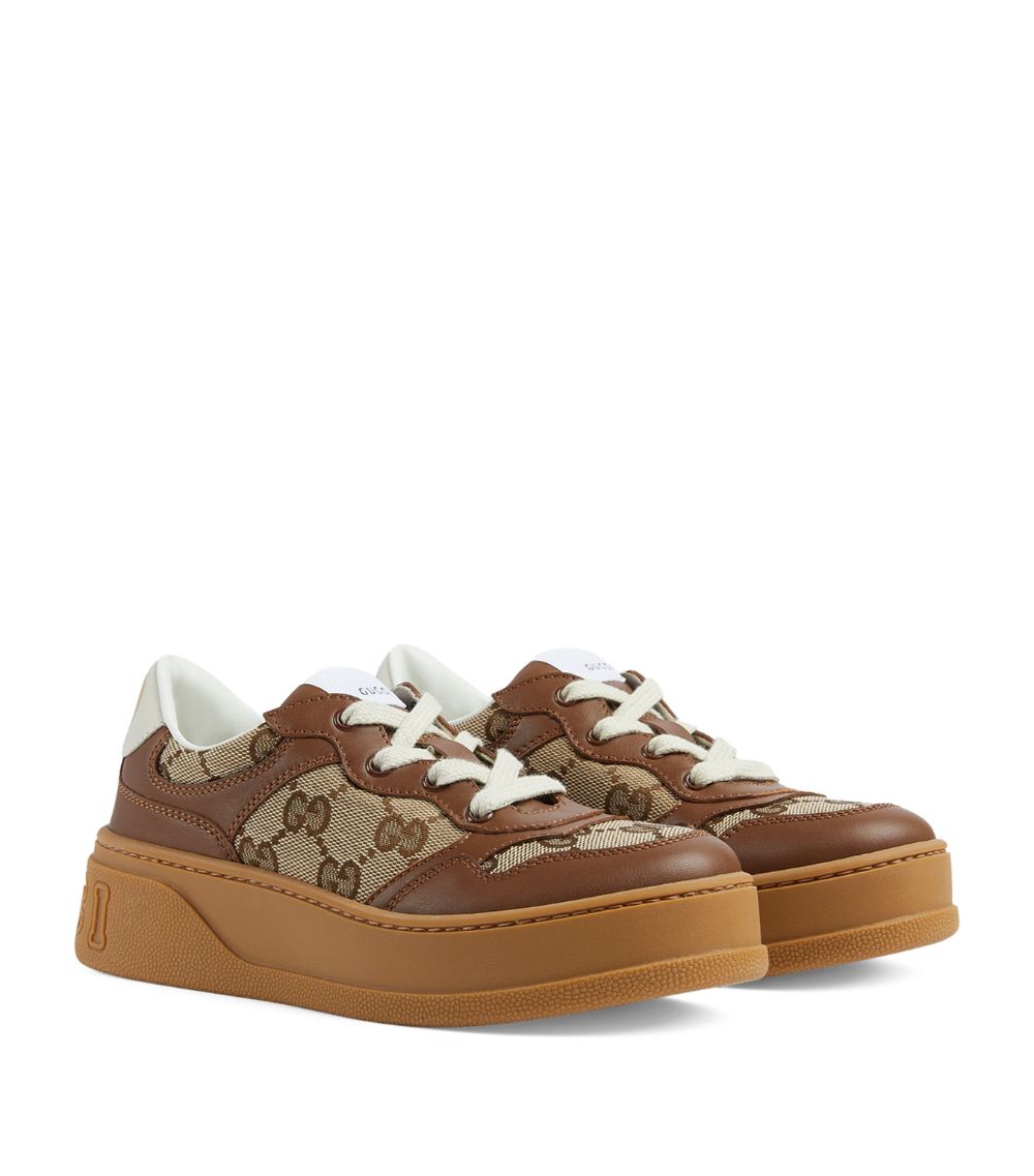 Gucci Gucci Kids Leather-Canvas Gg Platform Sneakers