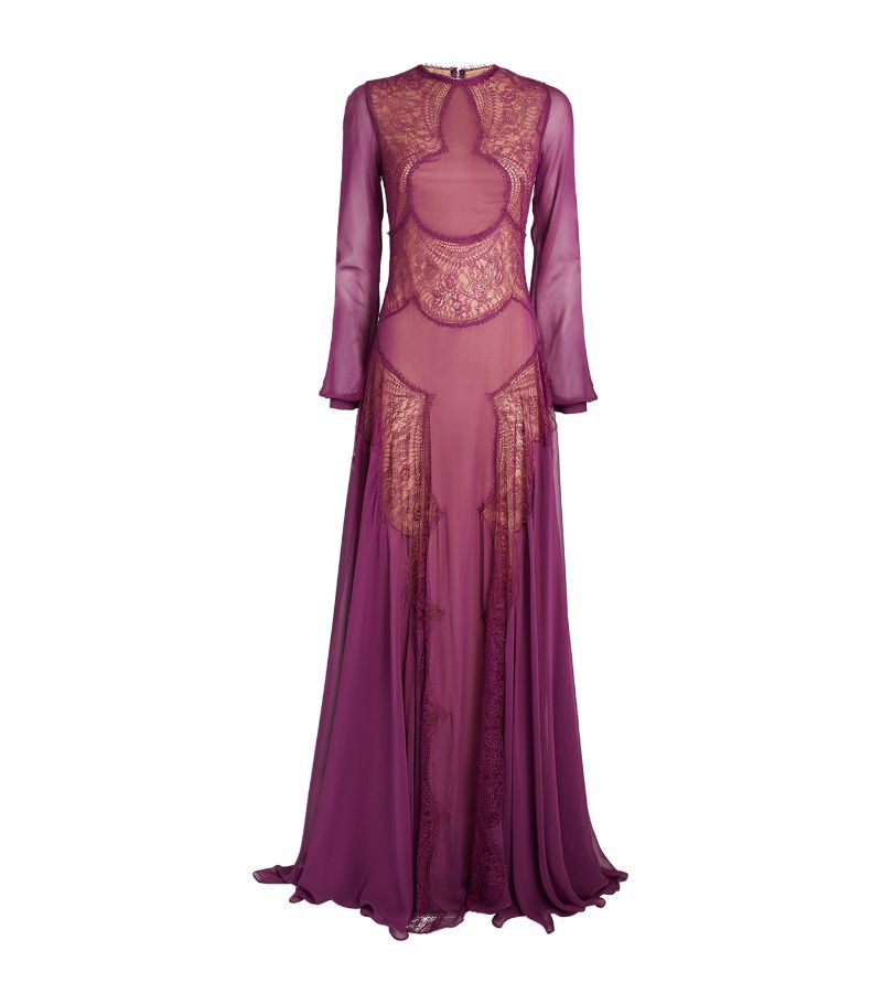 Costarellos Costarellos Silk Lace Amethyst Gown