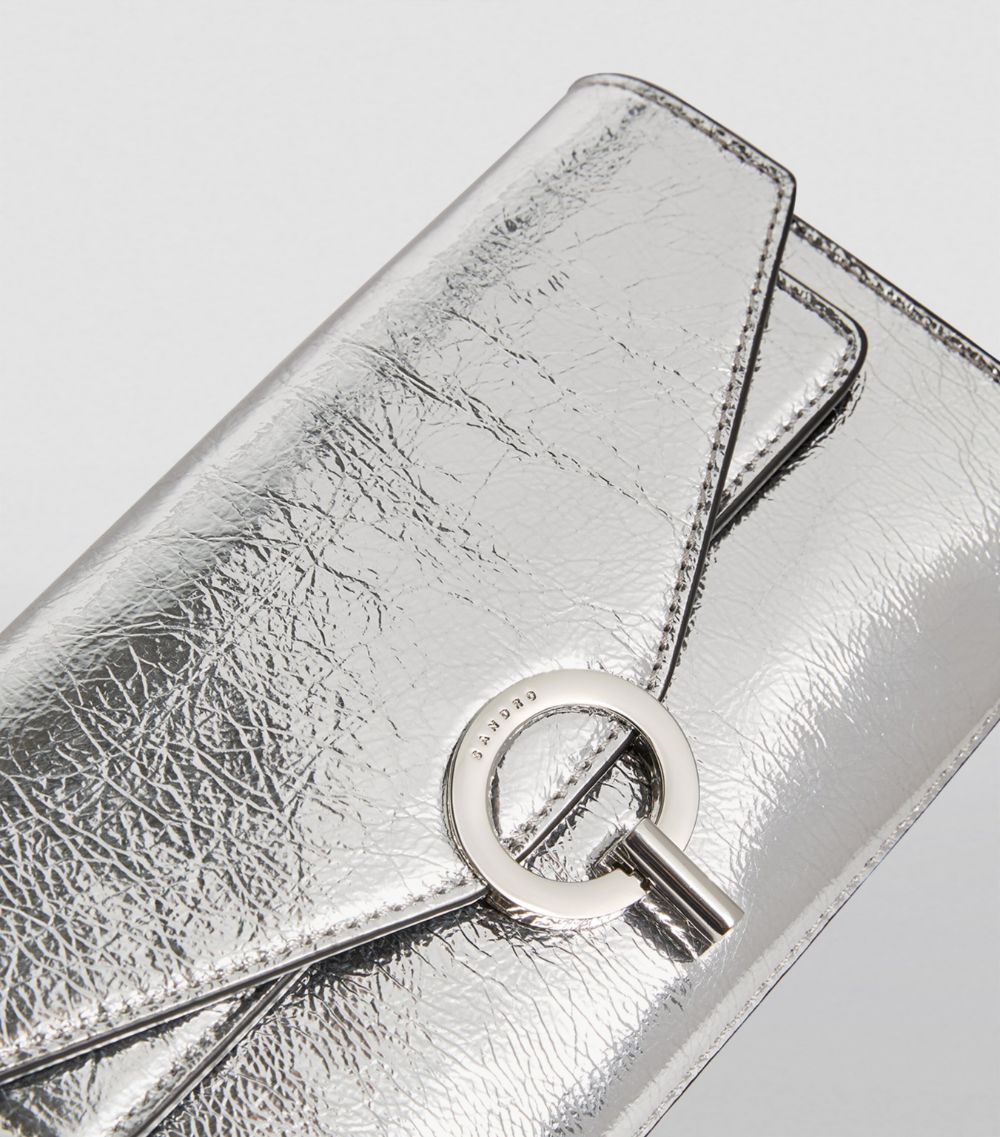  Sandro Leather Metallic Clutch Bag