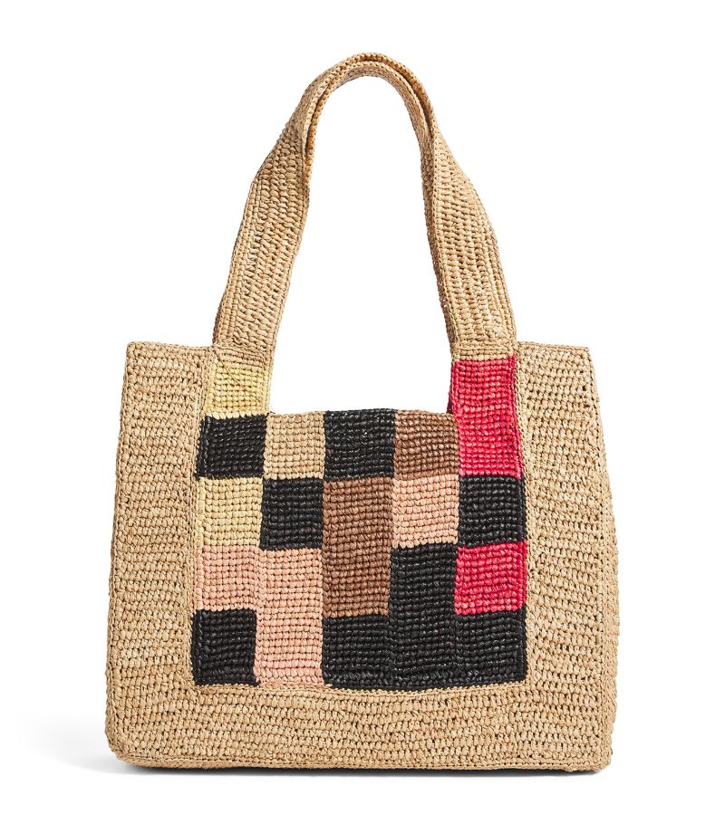  Sandro Raffia Chequerboard Tote Bag