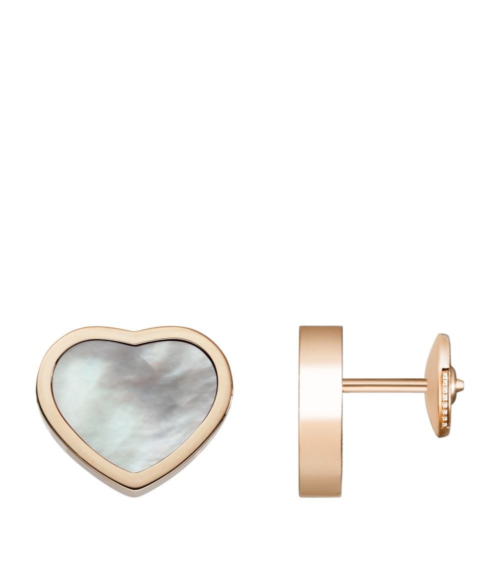 Chopard Chopard Rose Gold And Mother-Of-Pearl Happy Hearts Stud Earrings