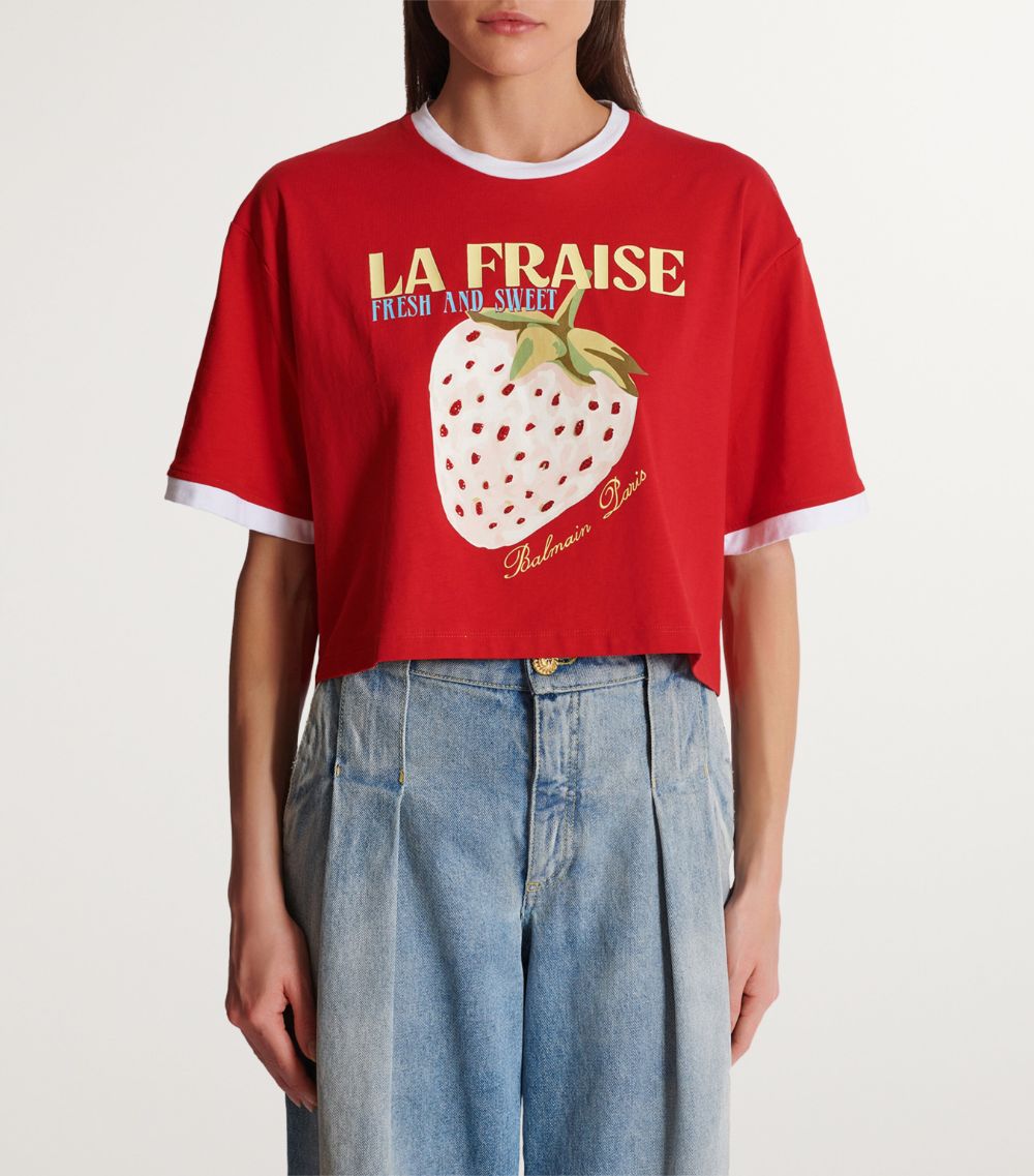 Balmain Balmain Cropped Strawberry Print T-Shirt