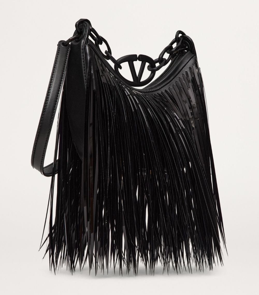 VALENTINO GARAVANI Valentino Garavani Mini Fringed Vlogo Moon Shoulder Bag