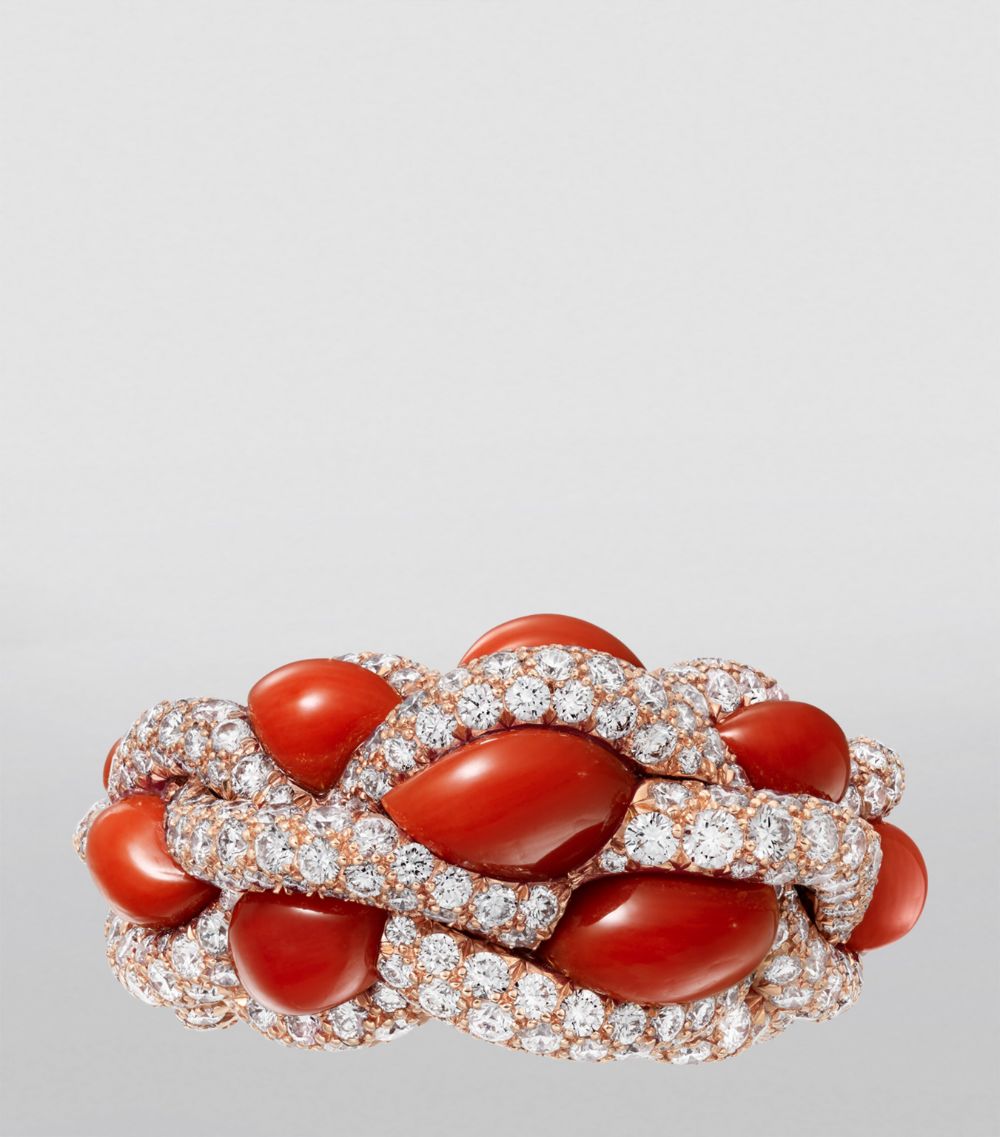 Cartier Cartier Rose Gold, Diamond And Coral Cartier Libre Tressage Ring