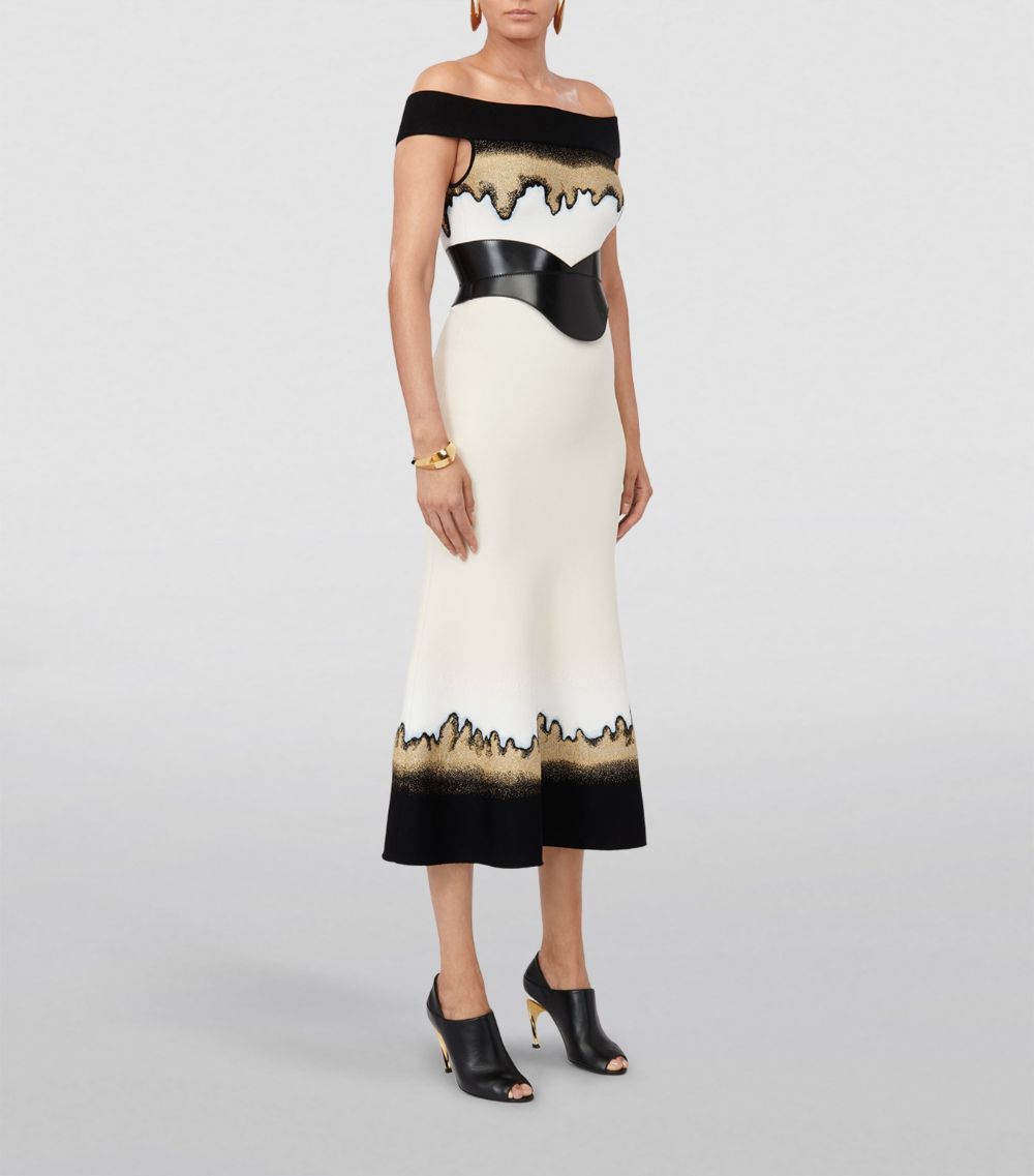 Alexander McQueen Alexander Mcqueen Metallic Off-The-Shoulder Midi Dress