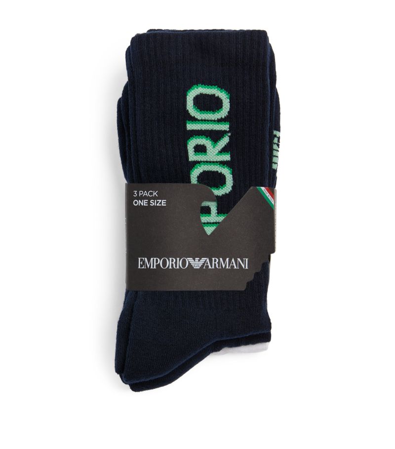 Emporio Armani Emporio Armani Cotton-Blend Logo Socks (Pack Of 3)