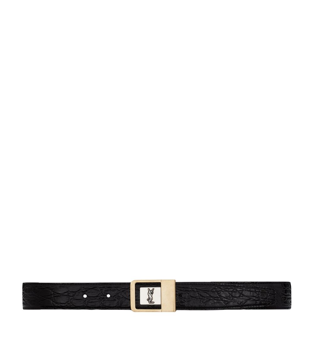 Saint Laurent Saint Laurent Croc-Embossed Leather Buckle Belt