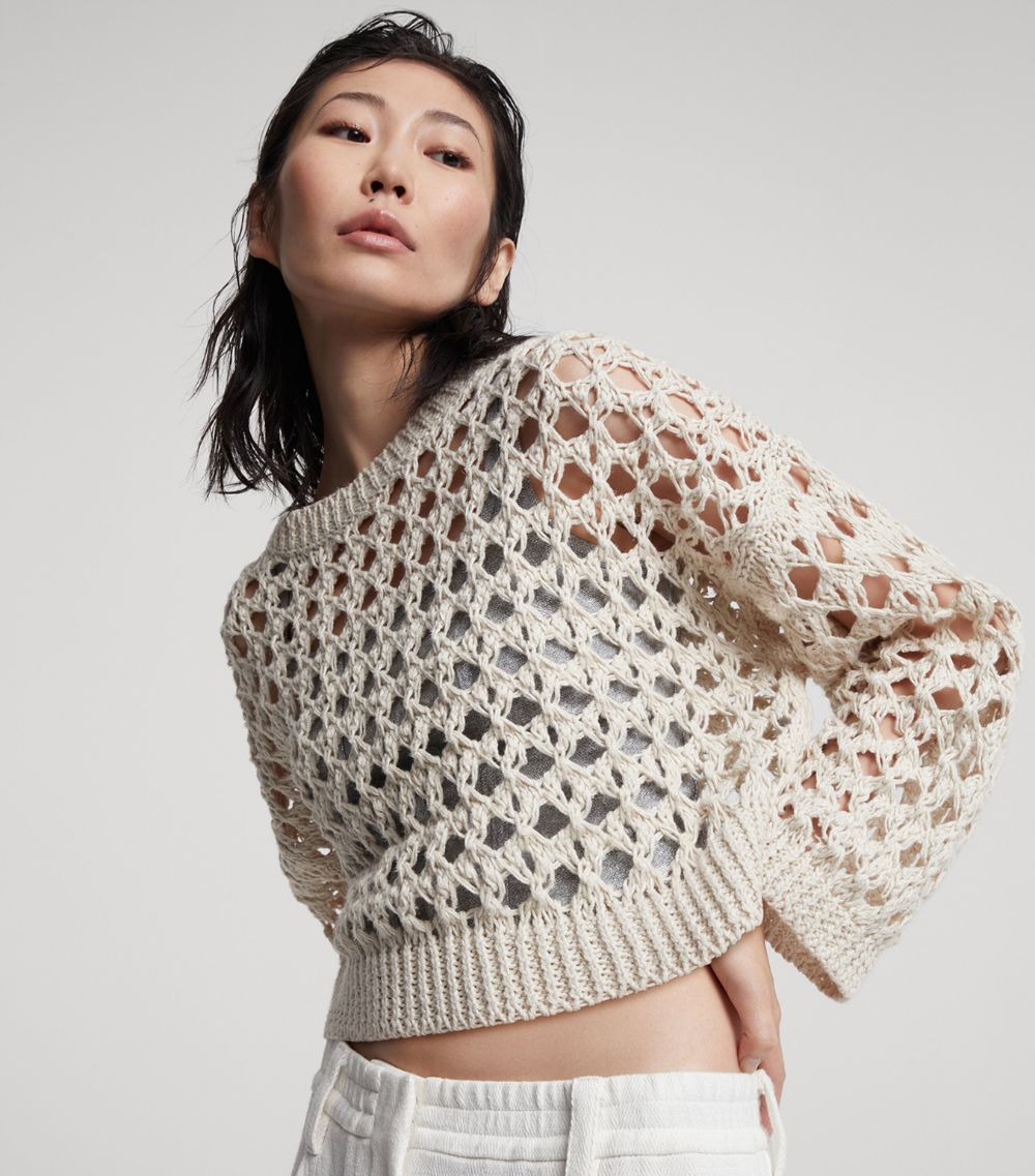 Brunello Cucinelli Brunello Cucinelli Jute-Cotton Mesh Cropped Sweater