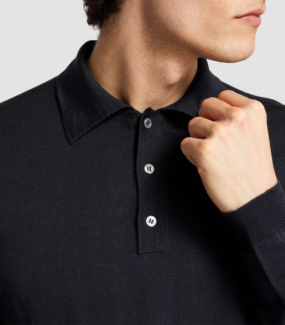 Lardini Lardini Wool-Silk Blend Long-Sleeve Polo Shirt