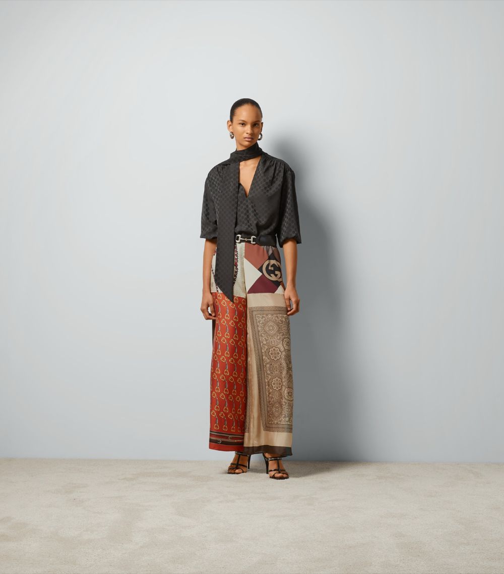 Gucci Gucci Silk Patchwork Wide-Leg Trousers