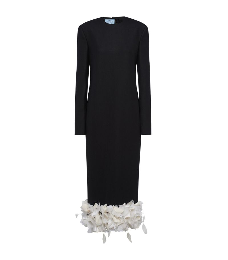 Prada Prada Wool Feather-Trim Midi Dress