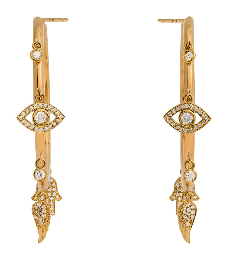 Netali Nissim Netali Nissim Yellow Gold and Diamond Charmed Hoop Earrings