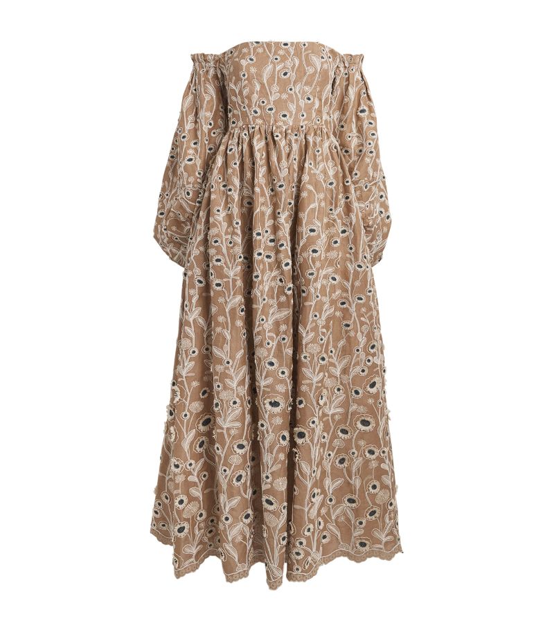 Agua By Agua Bendita Agua By Agua Bendita Linen Floral-Embroidered Alheili Pegalo Dress