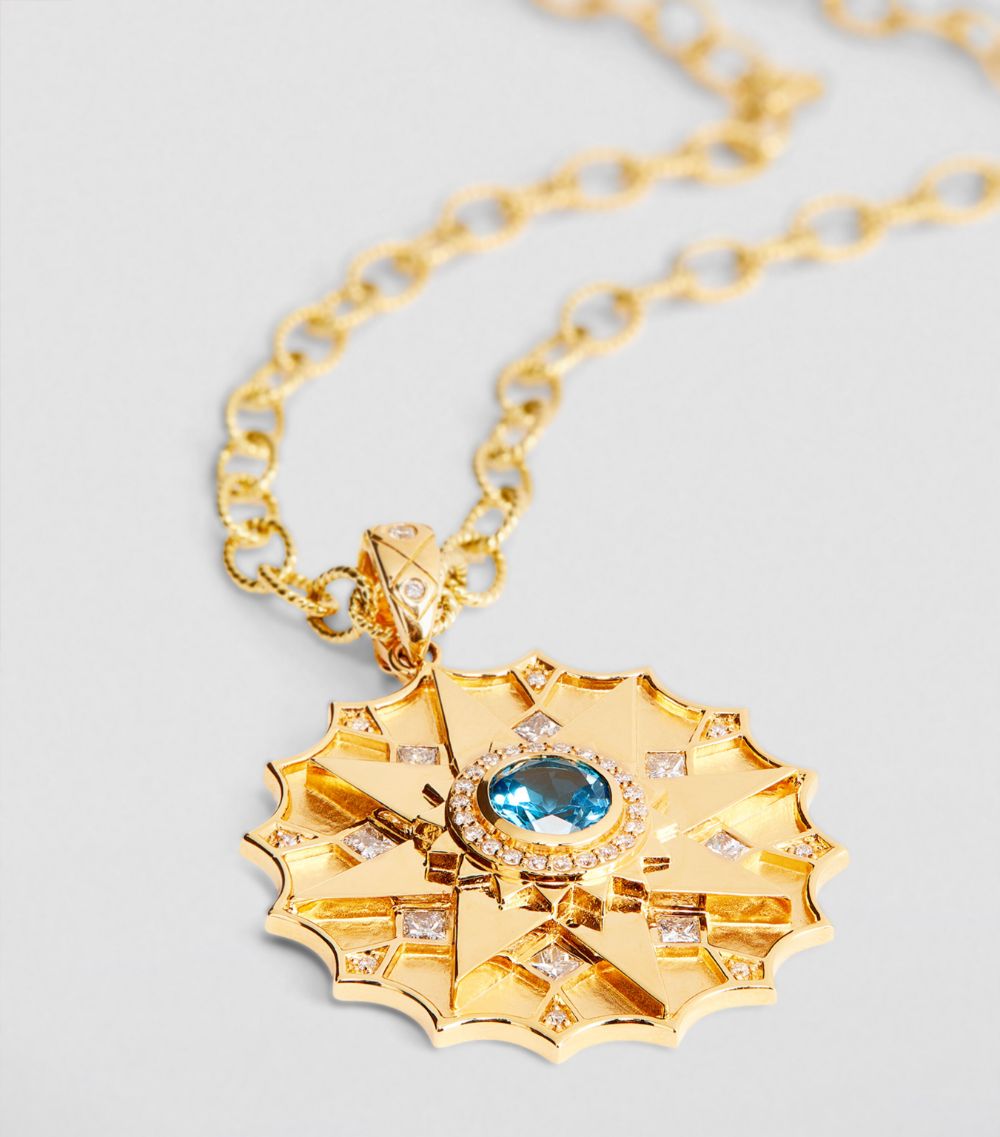 Orly Marcel Orly Marcel Yellow Gold, Topaz And Diamond Star Medallion Necklace
