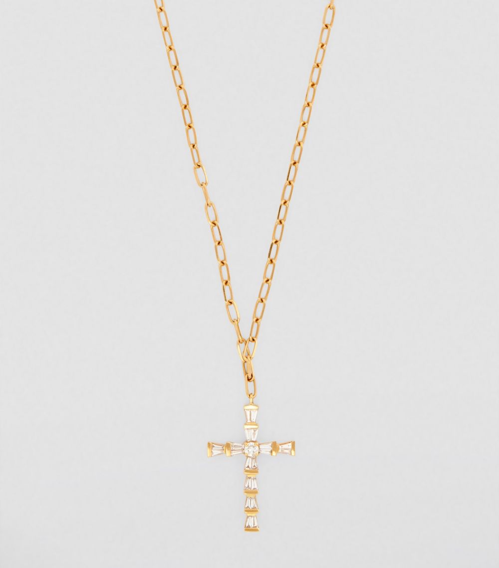 Shay Shay Yellow Gold And Diamond Mini Cross Necklace