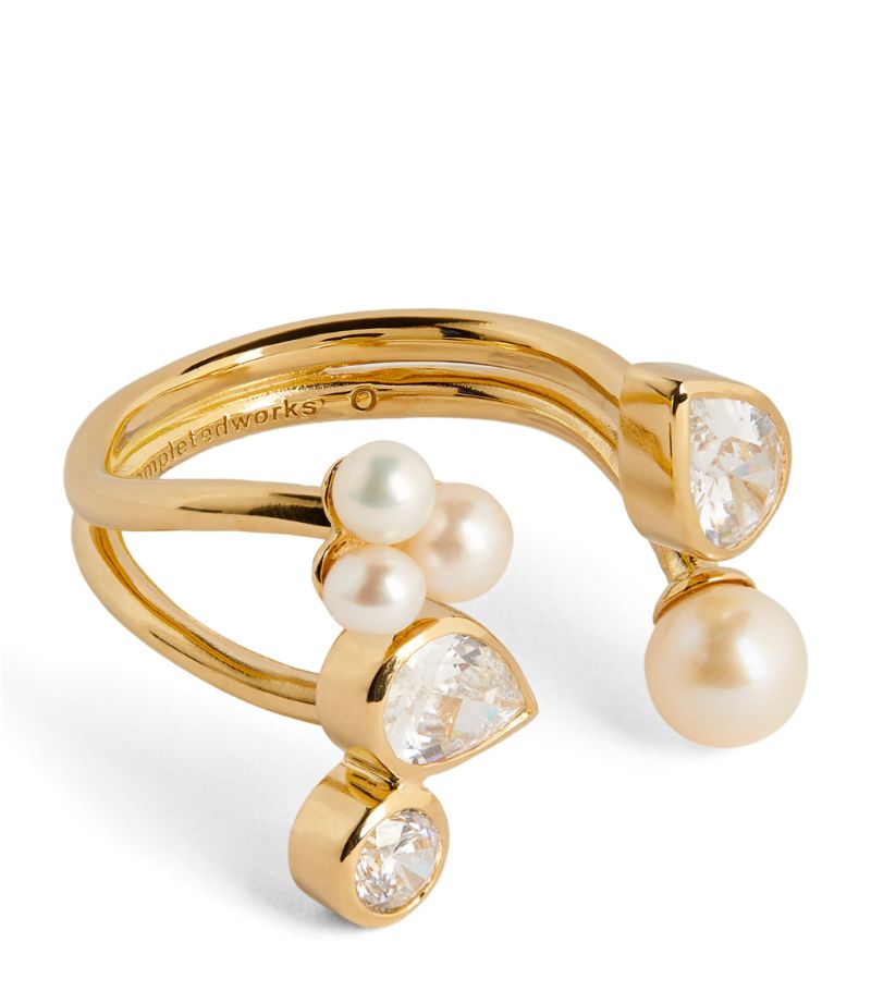 Completedworks Completedworks Gold Vermeil, Cubic Zirconia And Pearl Chasing Shadows Ring