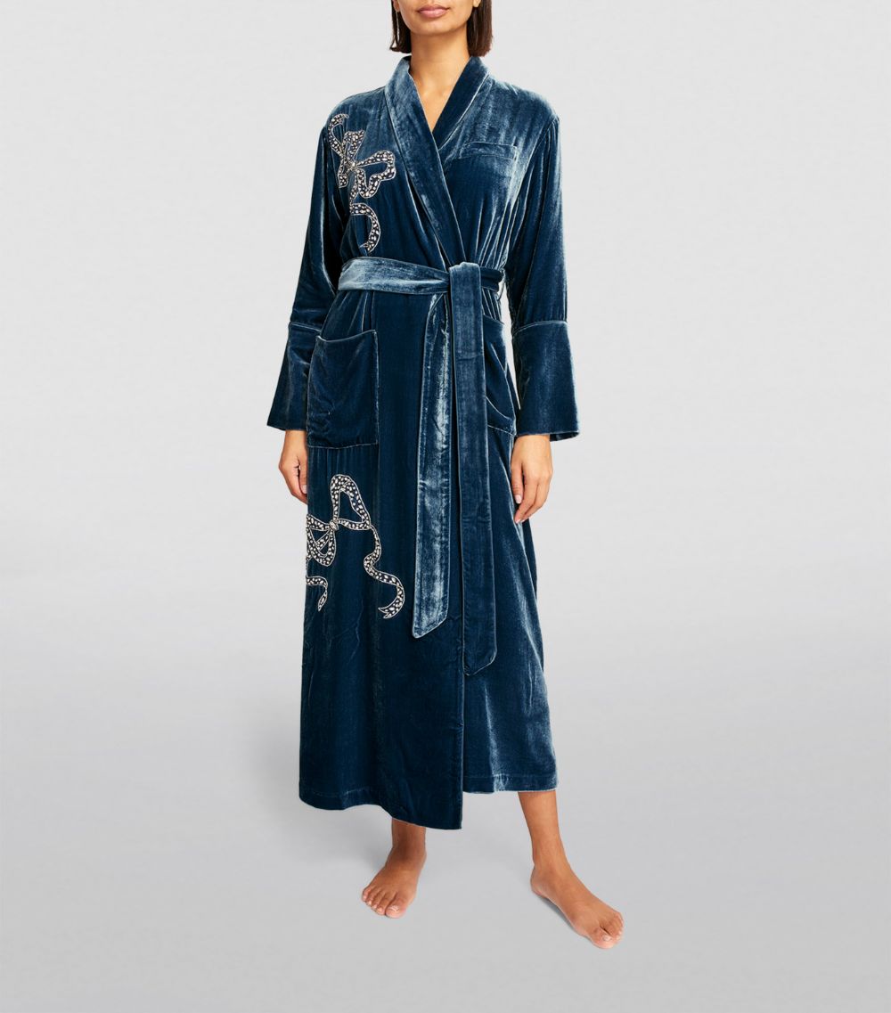Olivia Von Halle Olivia Von Halle Velvet-Silk Embellished Capability Robe