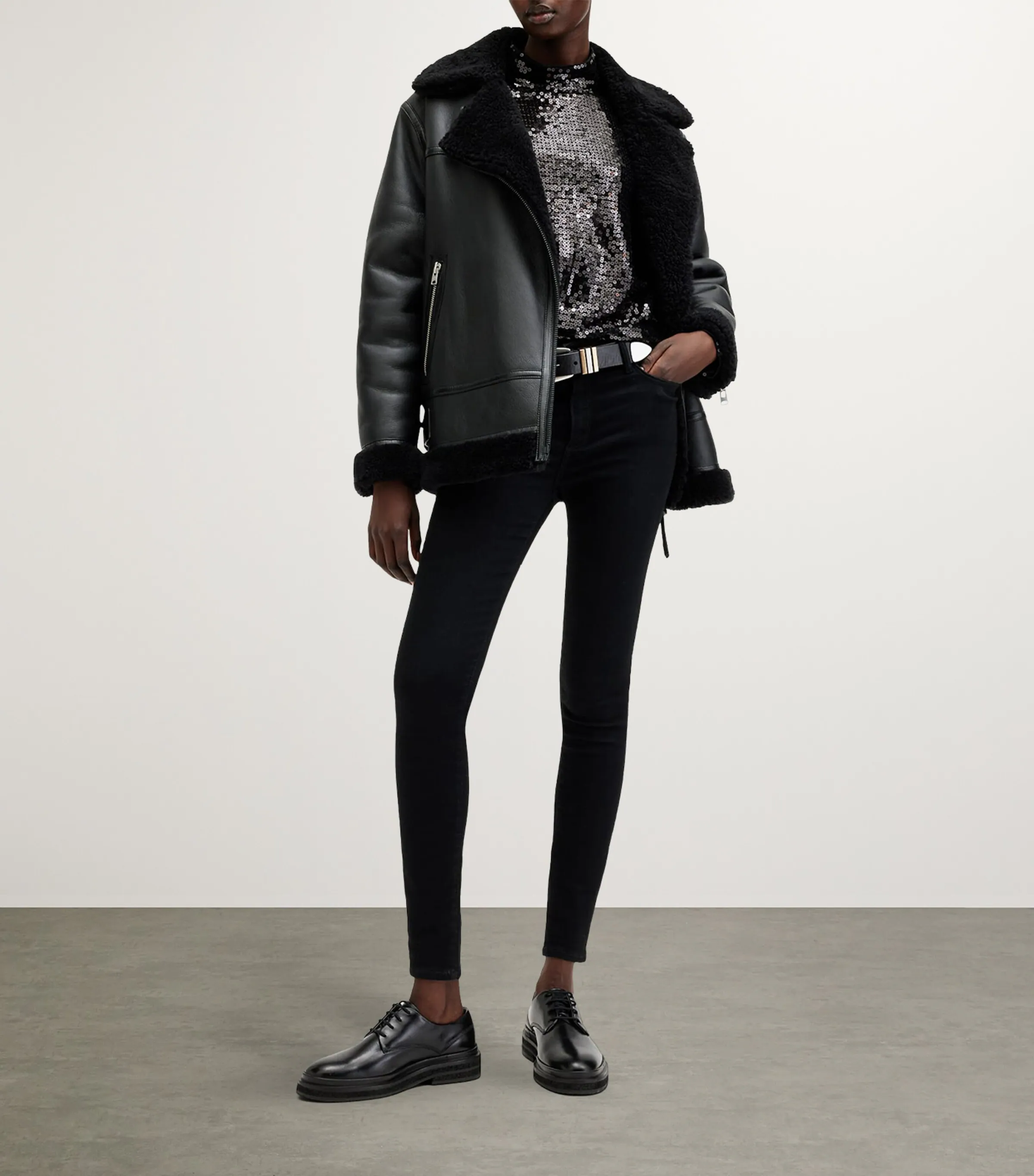 Allsaints AllSaints Leather-Shearling Sola Jacket