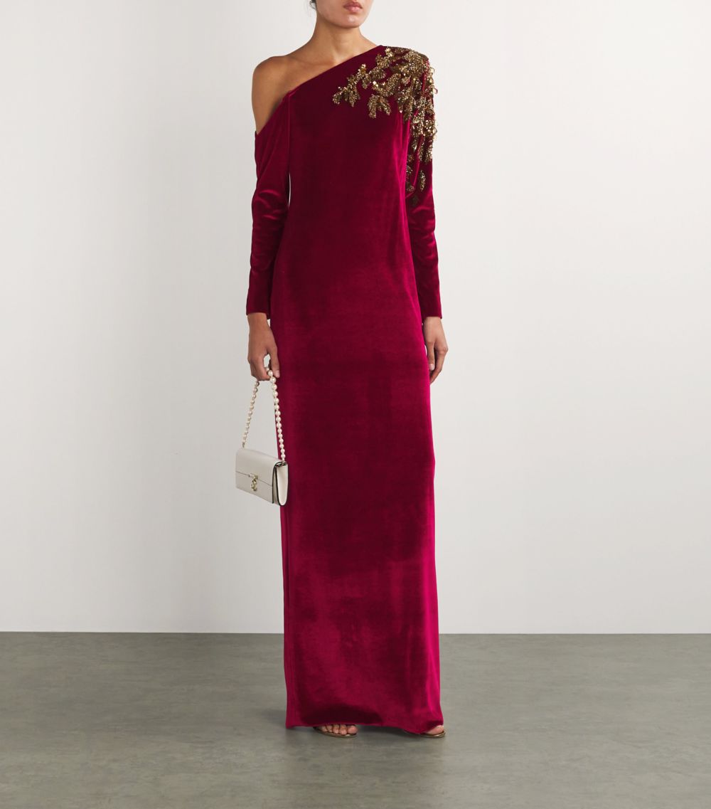 Pamella Roland Pamella Roland Velvet Leaf-Embellished Gown