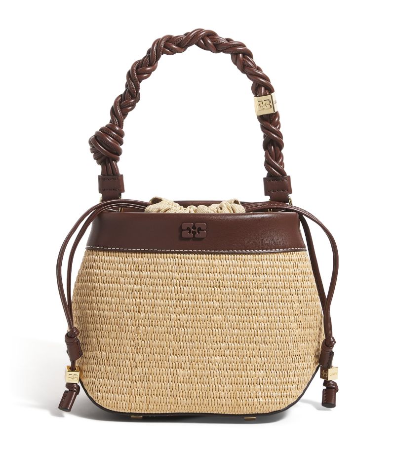 Ganni Ganni Raffia-Leather Bou Bucket Bag