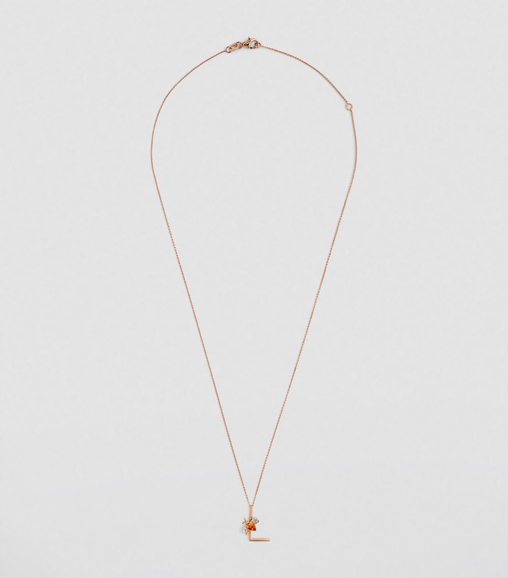 Bee Goddess Bee Goddess Rose Gold, Diamond And Citrine Letter 'L' Necklace