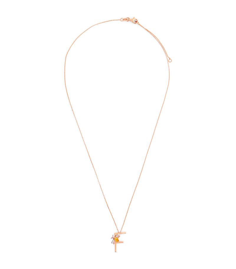 Bee Goddess Bee Goddess Rose Gold, Diamond And Citrine Letter ‘F' Necklace